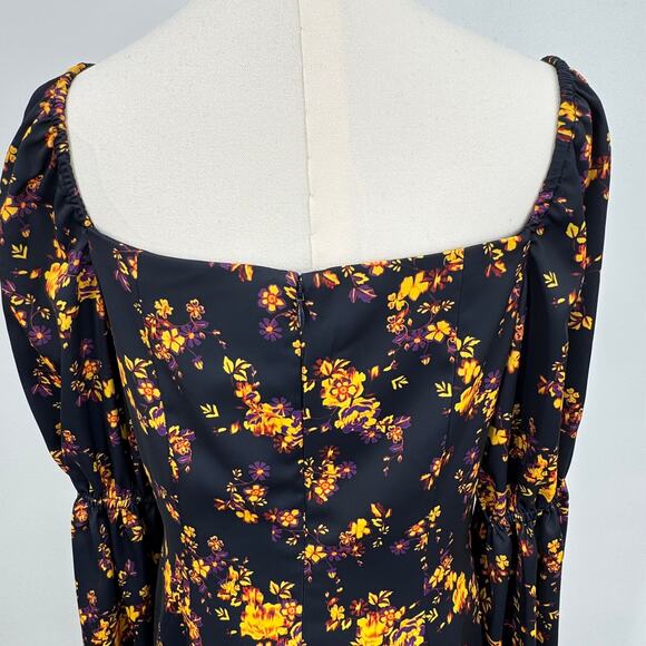 C/MEO Collective mini satin dress large bishop sleeves square neck blue floral - Picture 4 of 12